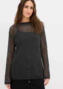 bonprix Bekleidung·Umstandsmode|Bekleidung·Jeans^Ajour-Pullover mit Glitzergarn schwarz