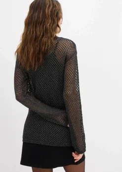 bonprix Bekleidung·Umstandsmode|Bekleidung·Jeans^Ajour-Pullover mit Glitzergarn schwarz