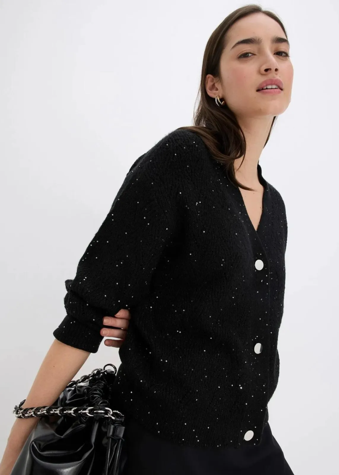 bonprix Pullover & Strickjacken|Strickmode^Ajour-Strickjacke schwarz
