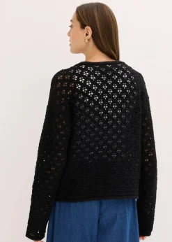 bonprix Bekleidung·Umstandsmode|Pullover & Strickjacken^Ajour-Strickjacke schwarz