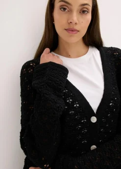 bonprix Bekleidung·Umstandsmode|Pullover & Strickjacken^Ajour-Strickjacke schwarz