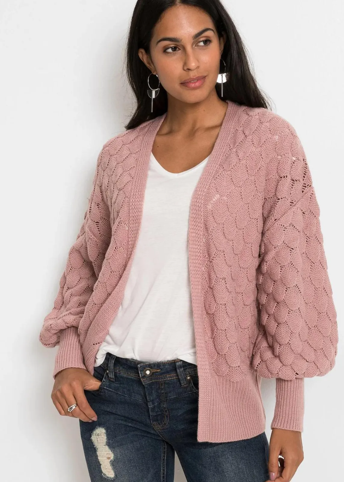 bonprix Bekleidung·Umstandsmode|Strickmode^Ajour-Strickjacke rosenholz