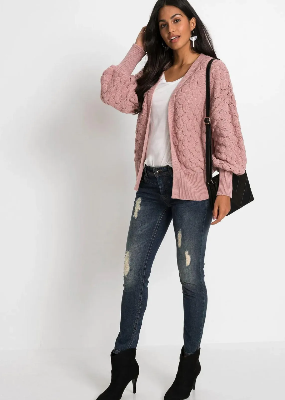 bonprix Bekleidung·Umstandsmode|Strickmode^Ajour-Strickjacke rosenholz