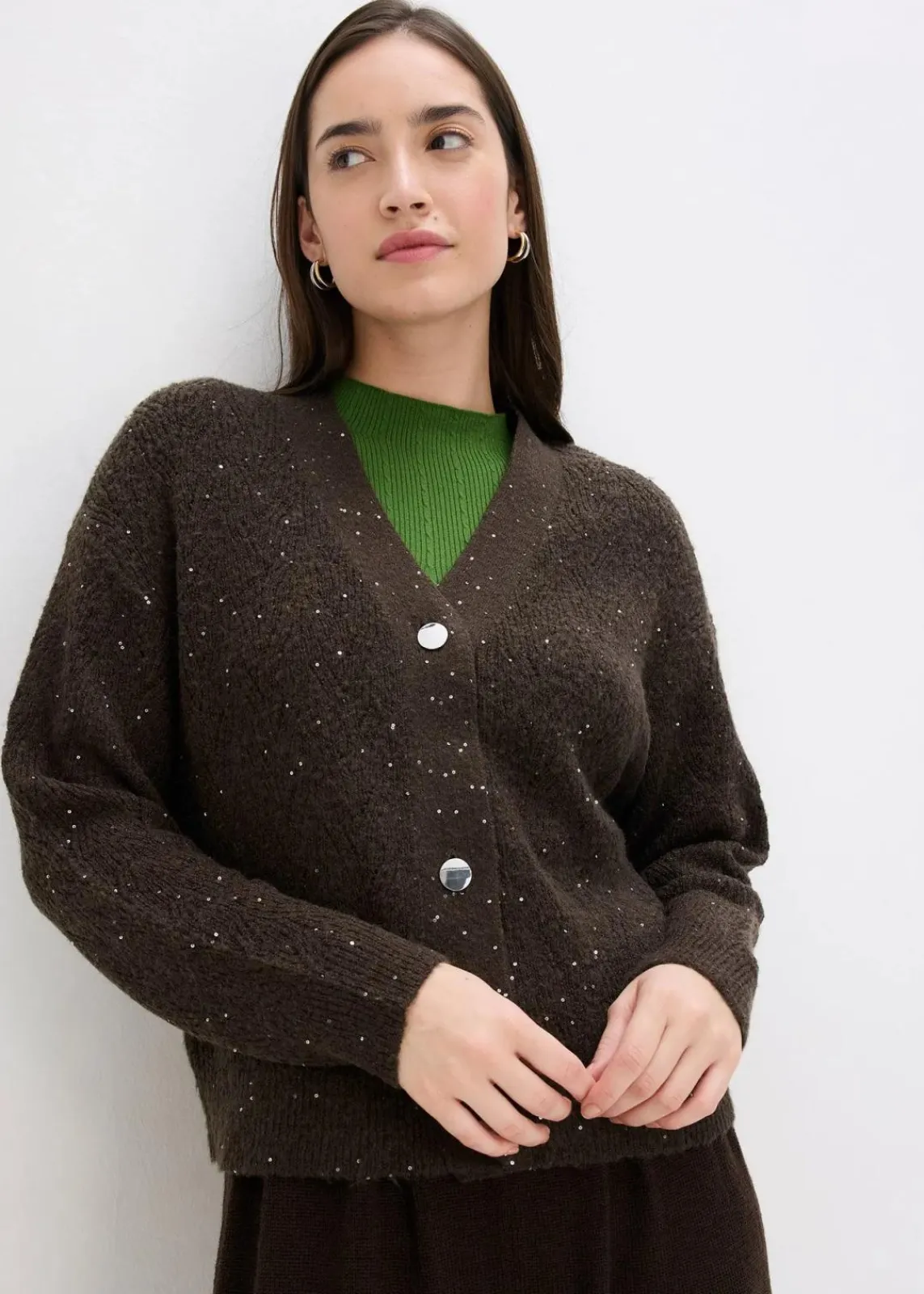 bonprix Bekleidung·Umstandsmode|Bekleidung·Jeans^Ajour-Strickjacke dunkelbraun
