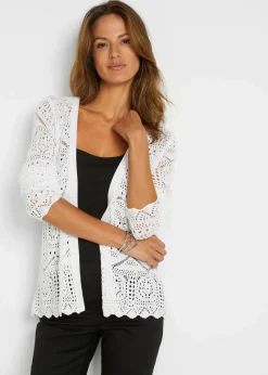 bonprix Bekleidung·Umstandsmode|Strickmode^Ajour-Strickjacke weiß