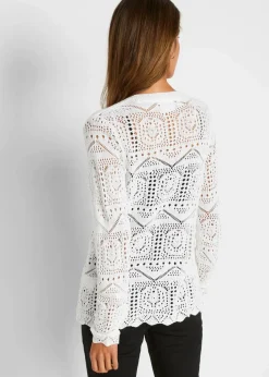 bonprix Bekleidung·Umstandsmode|Strickmode^Ajour-Strickjacke weiß