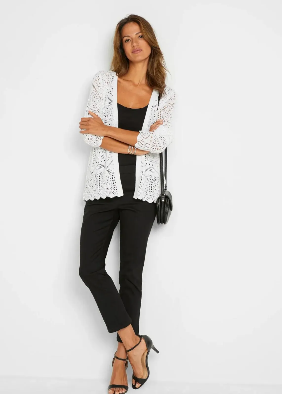 bonprix Bekleidung·Umstandsmode|Strickmode^Ajour-Strickjacke weiß