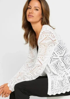 bonprix Bekleidung·Umstandsmode|Strickmode^Ajour-Strickjacke weiß