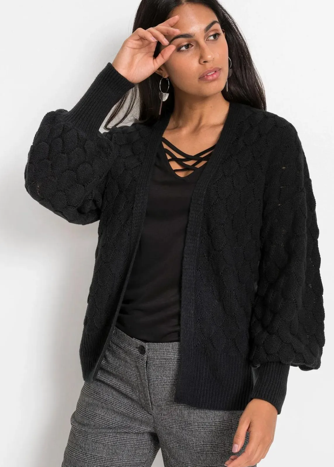 bonprix Bekleidung·Umstandsmode|Strickmode^Ajour-Strickjacke schwarz