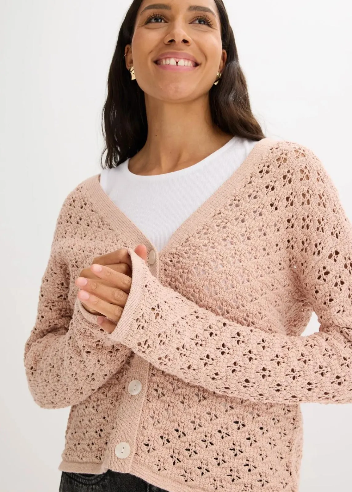 bonprix Bekleidung·Umstandsmode|Pullover & Strickjacken^Ajour-Strickjacke mattbeige