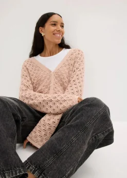 bonprix Bekleidung·Umstandsmode|Pullover & Strickjacken^Ajour-Strickjacke mattbeige