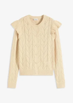 bonprix Bekleidung·Umstandsmode|Bekleidung·Jeans^Ajour-Strickjacke aus Baumwolle hellsand
