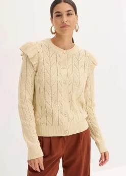 bonprix Bekleidung·Umstandsmode|Bekleidung·Jeans^Ajour-Strickjacke aus Baumwolle hellsand