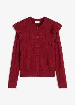 bonprix Pullover & Strickjacken|Strickmode^Ajour-Strickjacke aus Baumwolle pflaumenrot