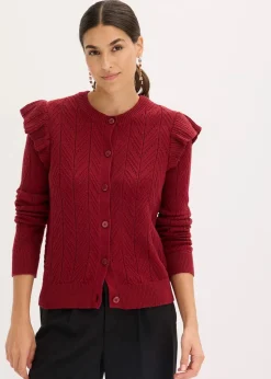 bonprix Pullover & Strickjacken|Strickmode^Ajour-Strickjacke aus Baumwolle pflaumenrot