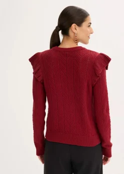 bonprix Pullover & Strickjacken|Strickmode^Ajour-Strickjacke aus Baumwolle pflaumenrot