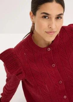 bonprix Pullover & Strickjacken|Strickmode^Ajour-Strickjacke aus Baumwolle pflaumenrot
