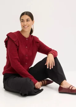 bonprix Pullover & Strickjacken|Strickmode^Ajour-Strickjacke aus Baumwolle pflaumenrot