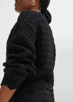 bonprix Pullover & Strickjacken|Strickmode^Ajour-Strickjacke aus reiner Baumwolle schwarz