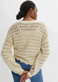 bonprix Strickmode|Pullover & Strickjacken^Ajour-Strickjacke aus reiner Baumwolle kieselbeige