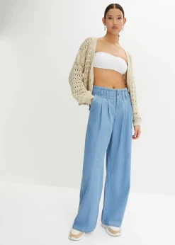 bonprix Strickmode|Pullover & Strickjacken^Ajour-Strickjacke aus reiner Baumwolle kieselbeige