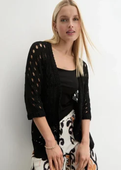bonprix Strickmode|Pullover & Strickjacken^Ajour-Strickjacke mit Glitzergarn schwarz