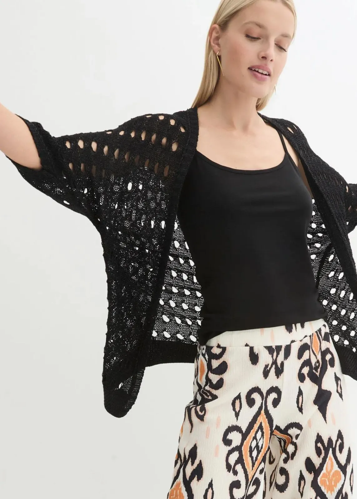 bonprix Strickmode|Pullover & Strickjacken^Ajour-Strickjacke mit Glitzergarn schwarz