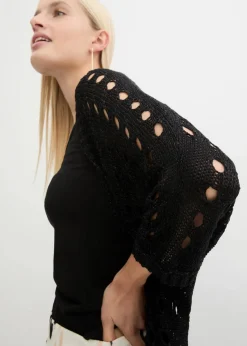 bonprix Strickmode|Pullover & Strickjacken^Ajour-Strickjacke mit Glitzergarn schwarz