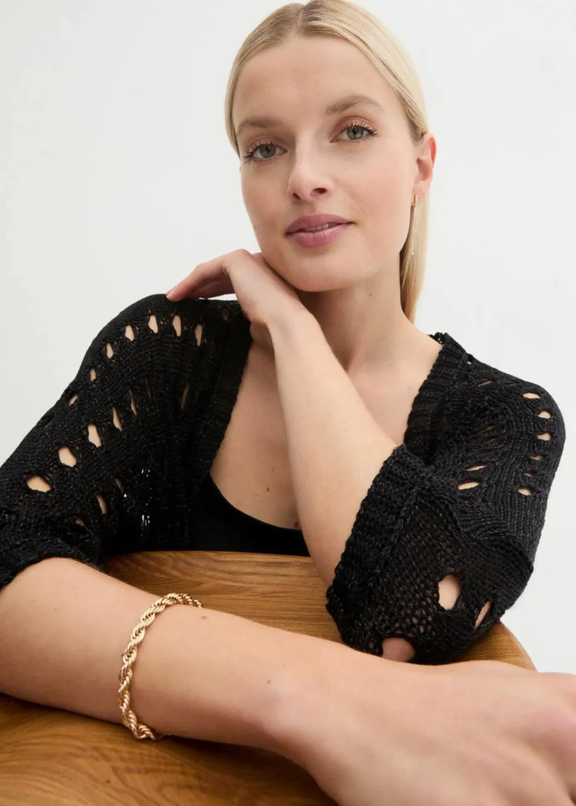 bonprix Strickmode|Pullover & Strickjacken^Ajour-Strickjacke mit Glitzergarn schwarz