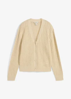 bonprix Bekleidung·Umstandsmode|Premium^Ajour-Strickjacke mit Leinenanteil hellsand