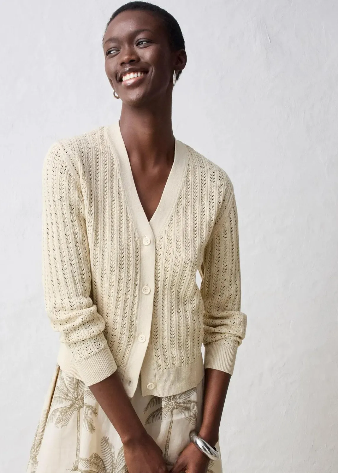 bonprix Bekleidung·Umstandsmode|Premium^Ajour-Strickjacke mit Leinenanteil hellsand