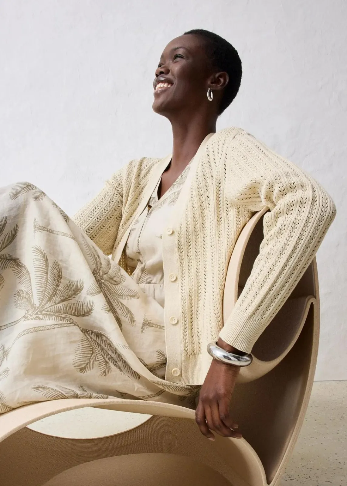 bonprix Bekleidung·Umstandsmode|Premium^Ajour-Strickjacke mit Leinenanteil hellsand