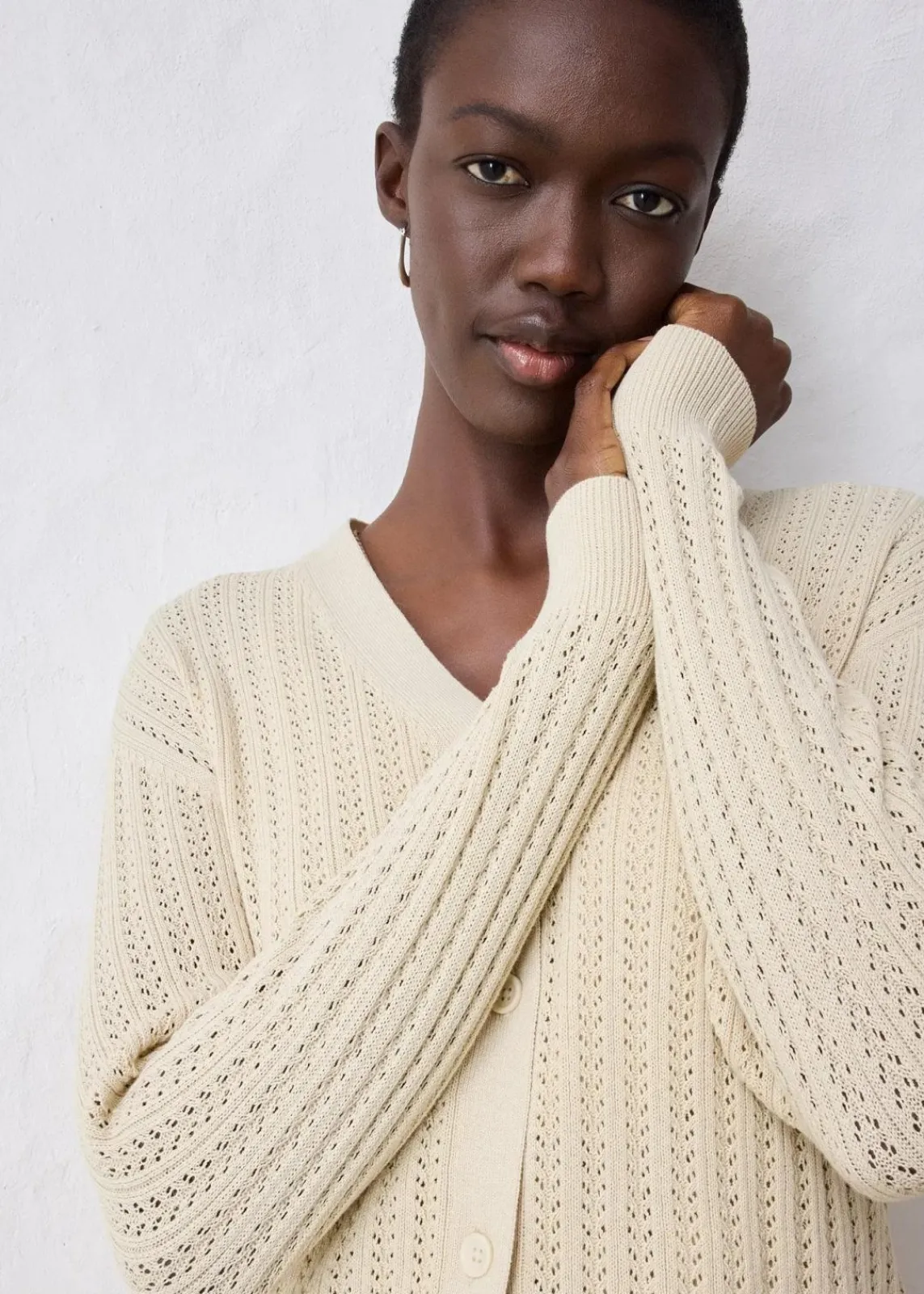 bonprix Bekleidung·Umstandsmode|Premium^Ajour-Strickjacke mit Leinenanteil hellsand
