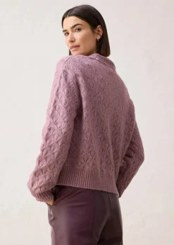 bonprix Bekleidung·Umstandsmode|Bekleidung·Jeans^Ajour-Strickjacke mit Wolle matt violett