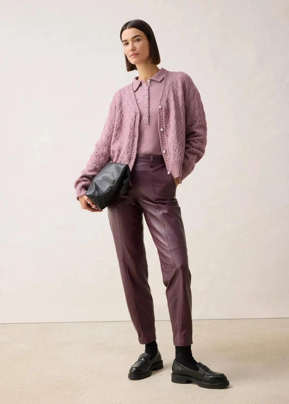 bonprix Bekleidung·Umstandsmode|Bekleidung·Jeans^Ajour-Strickjacke mit Wolle matt violett