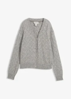 bonprix Bekleidung·Umstandsmode|Bekleidung·Jeans^Ajour-Strickjacke mit Wolle hellgrau meliert