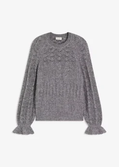 bonprix Strickmode|Pullover & Strickjacken^Ajour-Strickpullover grau meliert