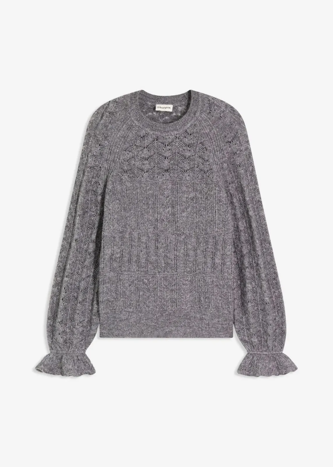 bonprix Strickmode|Pullover & Strickjacken^Ajour-Strickpullover grau meliert