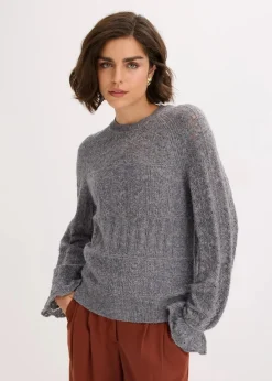 bonprix Strickmode|Pullover & Strickjacken^Ajour-Strickpullover grau meliert