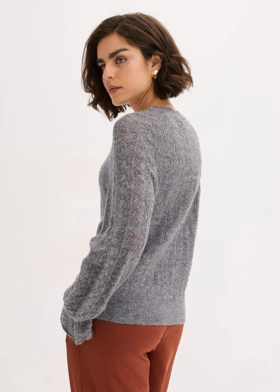 bonprix Strickmode|Pullover & Strickjacken^Ajour-Strickpullover grau meliert