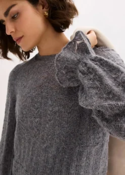 bonprix Strickmode|Pullover & Strickjacken^Ajour-Strickpullover grau meliert