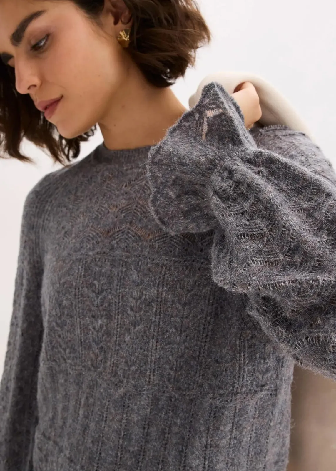 bonprix Strickmode|Pullover & Strickjacken^Ajour-Strickpullover grau meliert