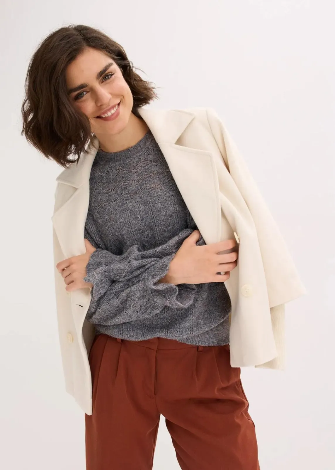 bonprix Strickmode|Pullover & Strickjacken^Ajour-Strickpullover grau meliert