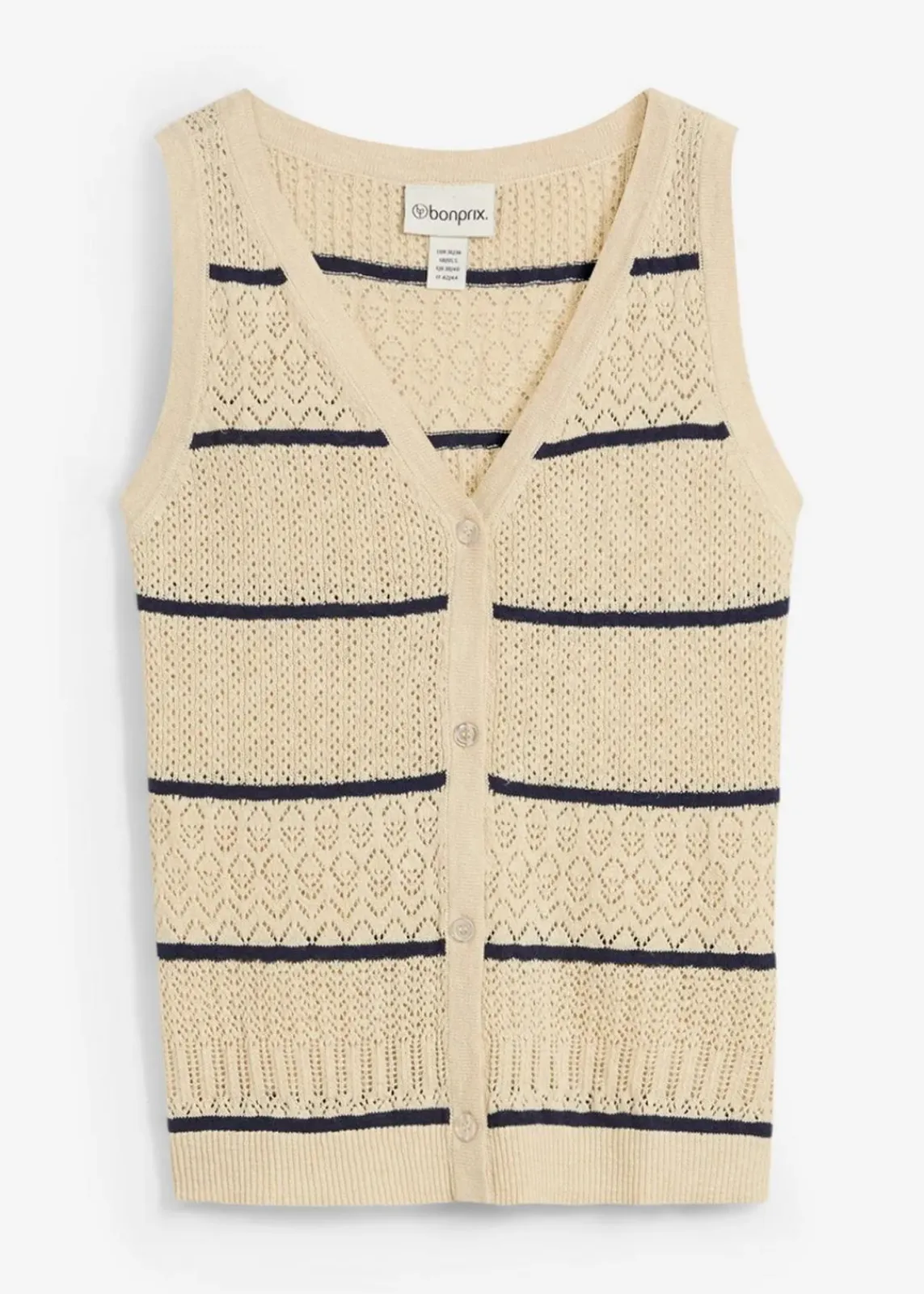 bonprix Bekleidung·Umstandsmode|Premium^Ajour-Strickweste mit Leinenanteil hellsand/dunkelblau