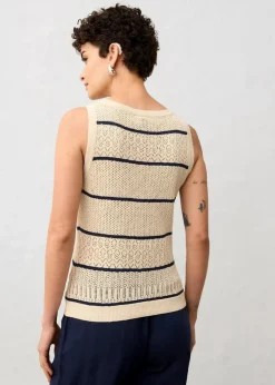 bonprix Bekleidung·Umstandsmode|Premium^Ajour-Strickweste mit Leinenanteil hellsand/dunkelblau