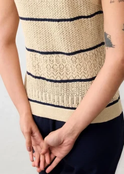 bonprix Bekleidung·Umstandsmode|Premium^Ajour-Strickweste mit Leinenanteil hellsand/dunkelblau