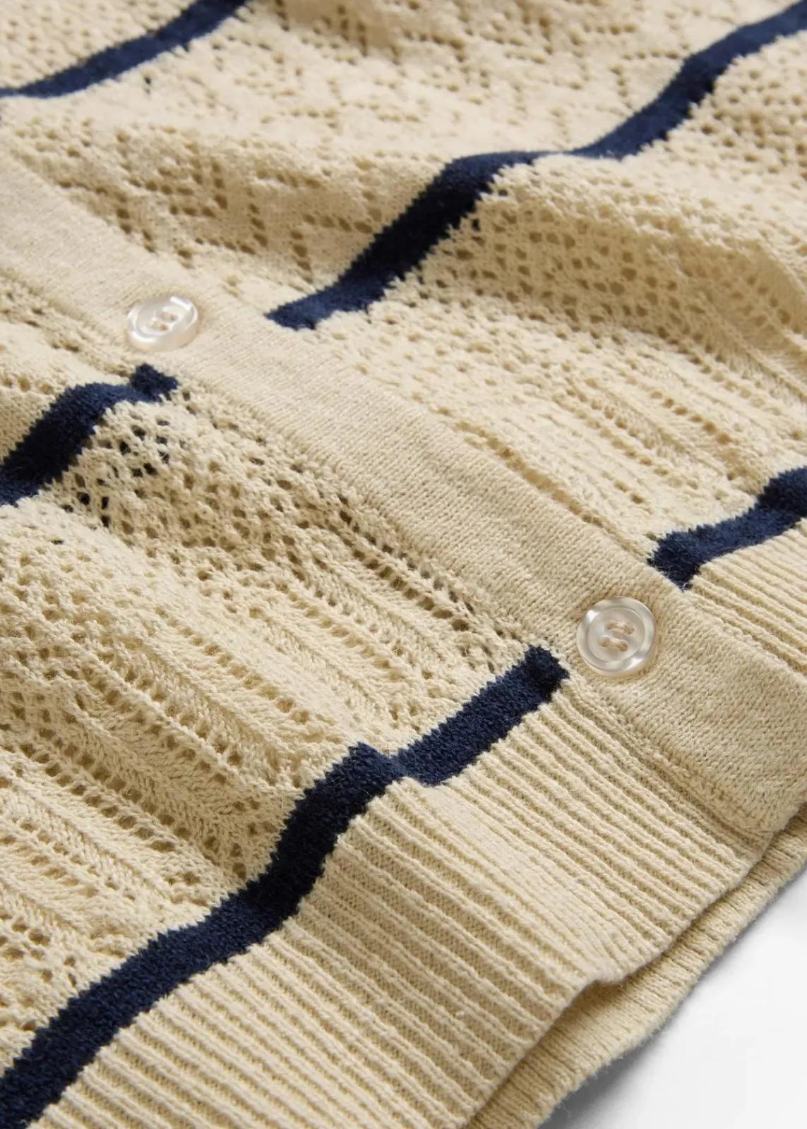 bonprix Bekleidung·Umstandsmode|Premium^Ajour-Strickweste mit Leinenanteil hellsand/dunkelblau