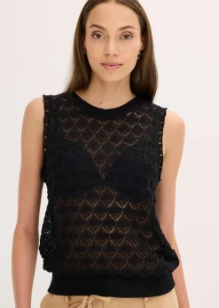 bonprix Strickmode|Shirts & Tops^Ajour-Top schwarz