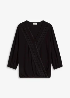 bonprix Shirts & Tops^3/4-Arm Shirt mit Spitze in Wickeloptik schwarz