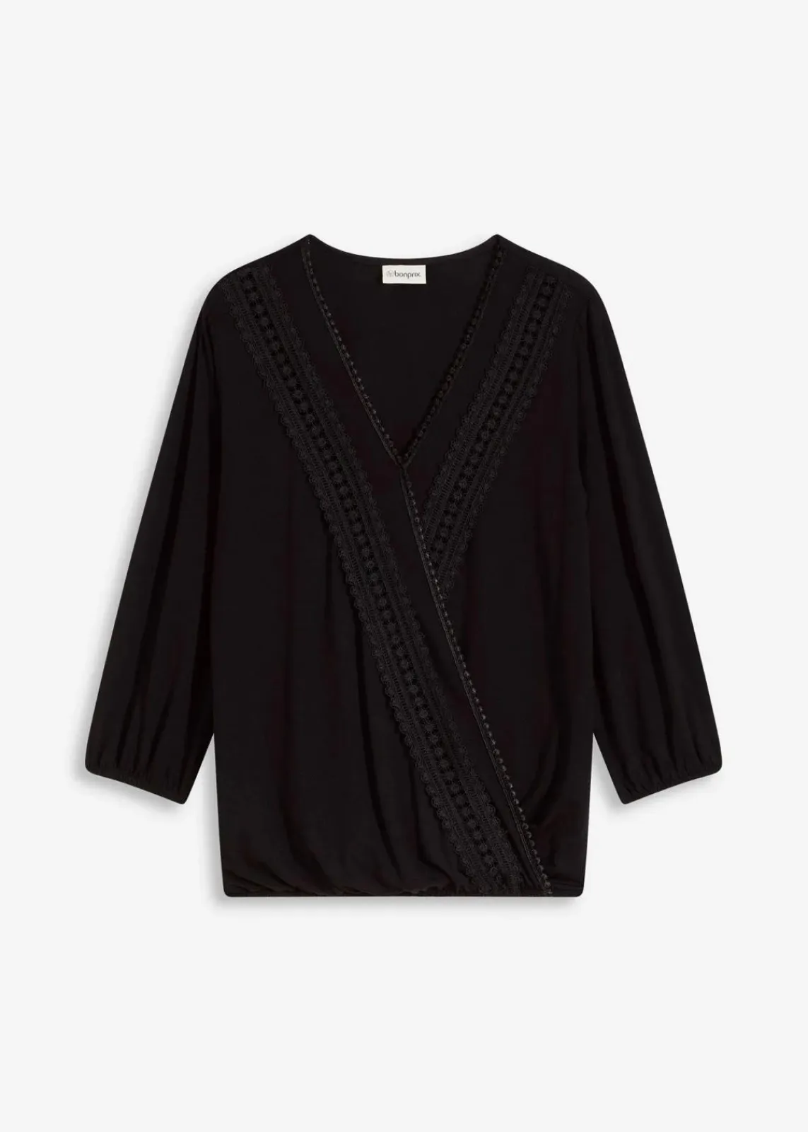 bonprix Shirts & Tops^3/4-Arm Shirt mit Spitze in Wickeloptik schwarz